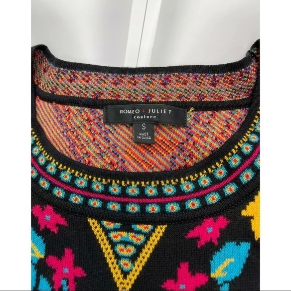 Romeo Juliet Couture Sz S Black Colorful Floral Print Sweater Dress - Picture 5 of 6